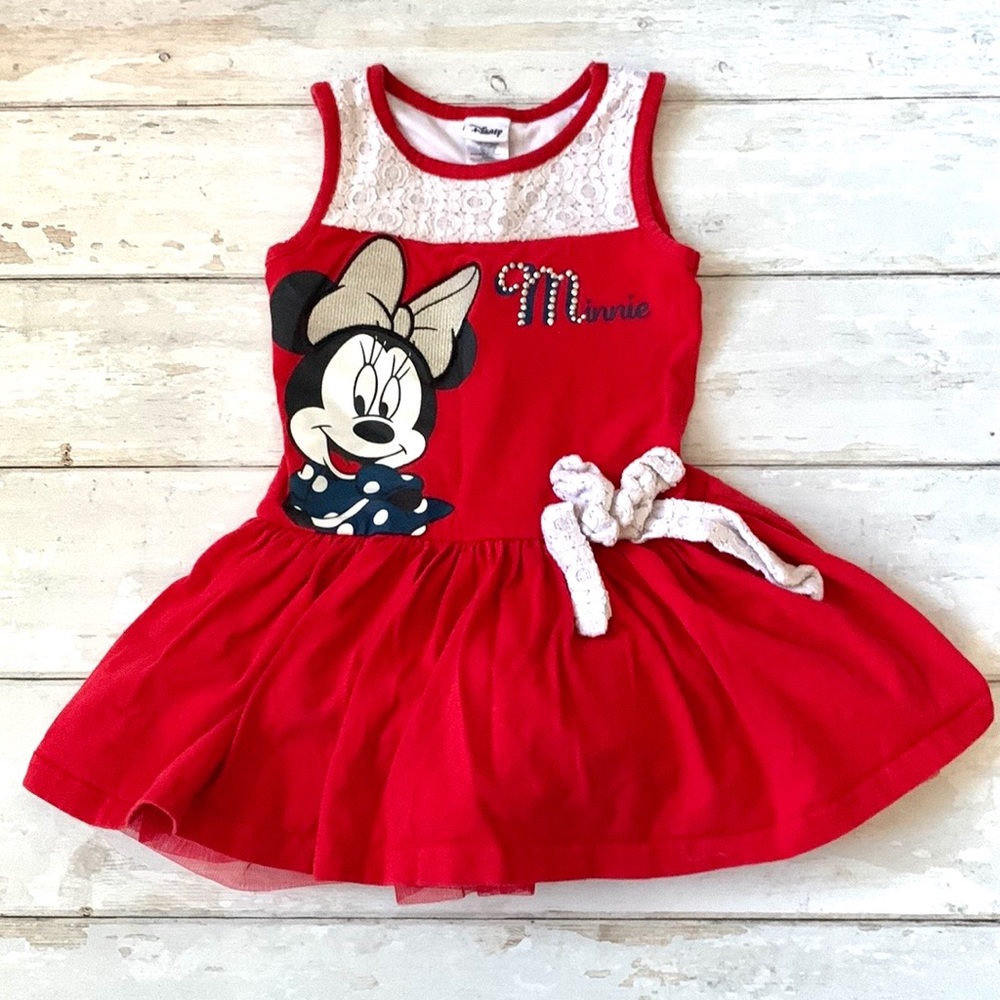Disney Red Minnie Mouse Lace-Accent Casual Dress for Girls - Picture 1 of 4